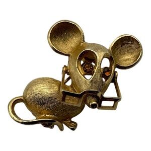 Vintage Avon‎ Mouse Brooch Pin Gold Tone Glasses Moveable Eyes 1” Collectible
